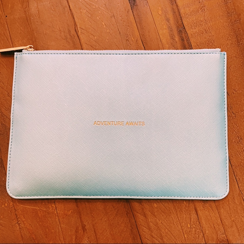 Katie Loxton “Adventure Awaits” Aqua Blue Pouch | NWOT | Travel Makeup Bag